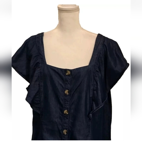 a. n. a. Square Neck Flutter Sleeve Soft Denim Button Up Cotton Mini Dress XXL - Picture 6 of 16